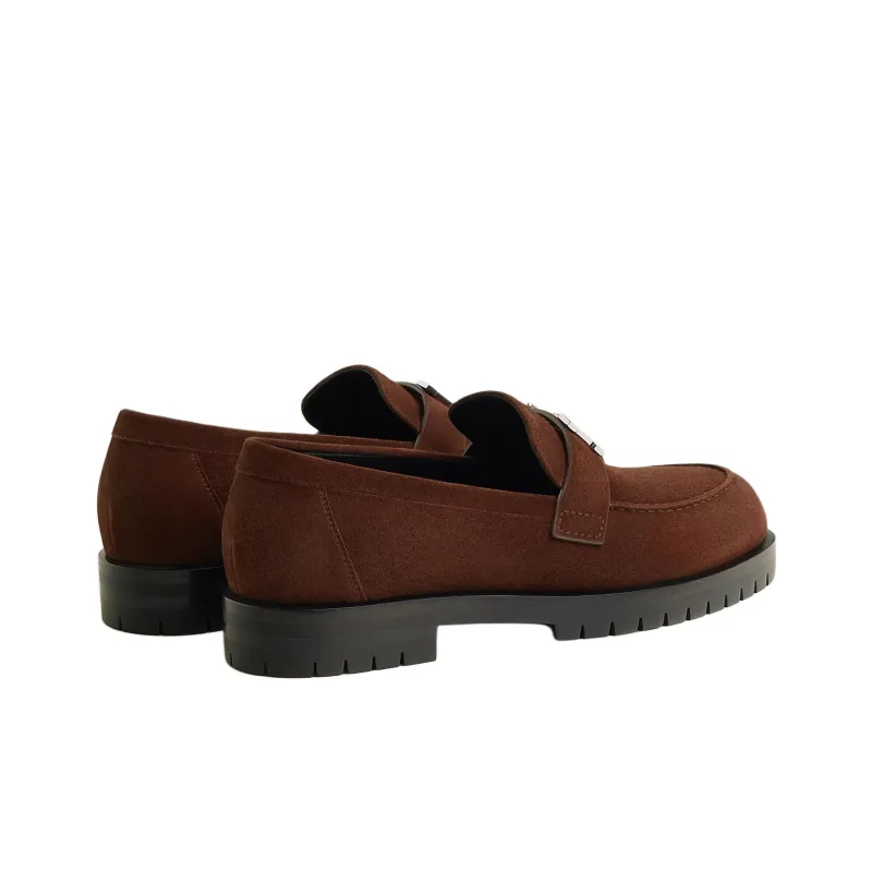 HERMES Faubourg Loafers Women's Chocolate Brown-4