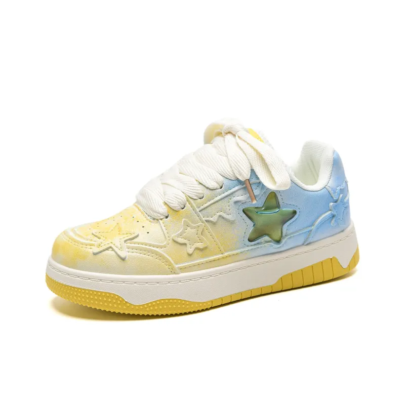 T628 Stars Puffy Shoes Slip Resistant, Abrasion Resistant, Lightweight Low Top Skateboard Shoes Unisex Box-13