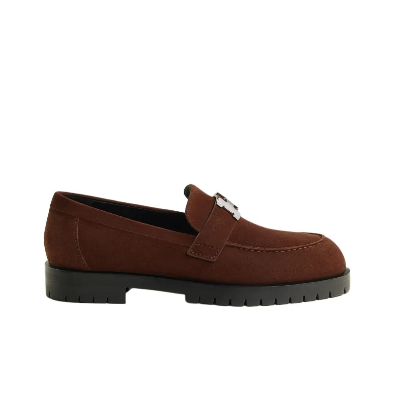 HERMES Faubourg Loafers Women's Chocolate Brown-1