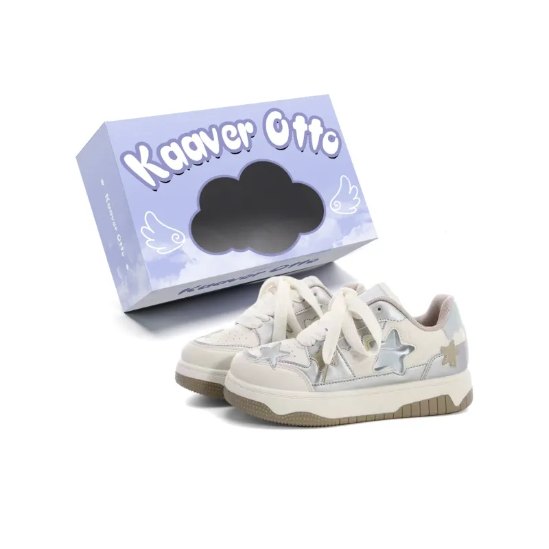 KAAVER OTTO Cushioned Wear Resistant Balanced Lightweight Low Top Stylish Skateboarding Shoes Women's Beige Silver-0