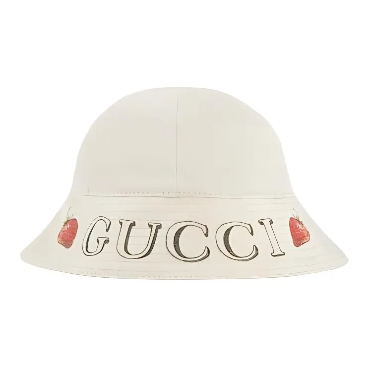 GUCCI Cotton Twill Fabric Bucket Hats Unisex Light Yellow-1