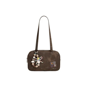 AILUXI Dopamine Dressing Pendant Bowling Bag Shoulder Bag Regular Women's Maillard Style Milk Chocolate