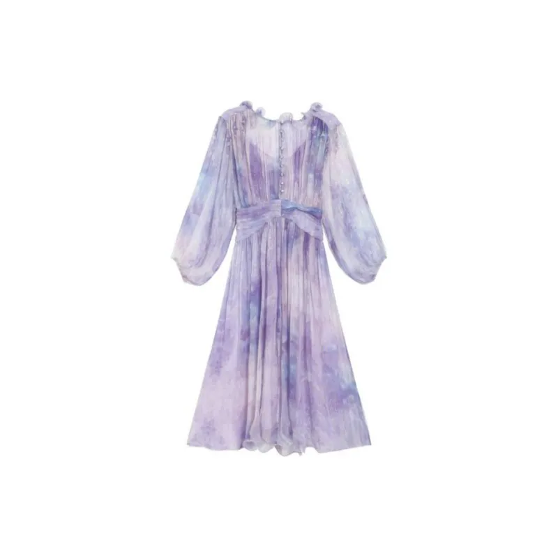 DEAR DEER PUFF Long-Sleeved Dresses Women's Purple-1
