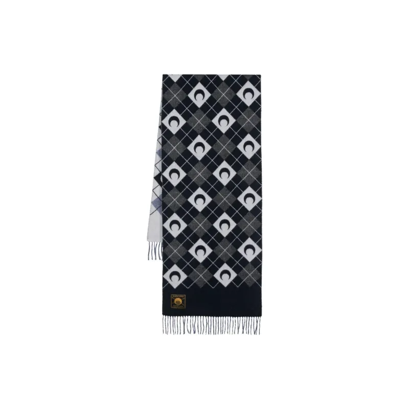 Marine Serre Virgin Wool Knitted Fabric Knit Scarves Men's Black-0