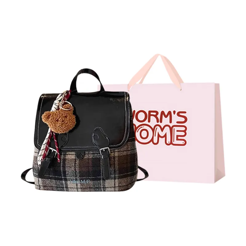 Worm's Home PU And Oxford Backpack Regular Women's Black/Brown-0