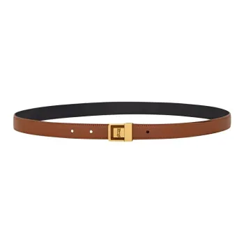 SAINT LAURENT Leather Leather Belts Women's Wet Clay Earth Tone 2CM