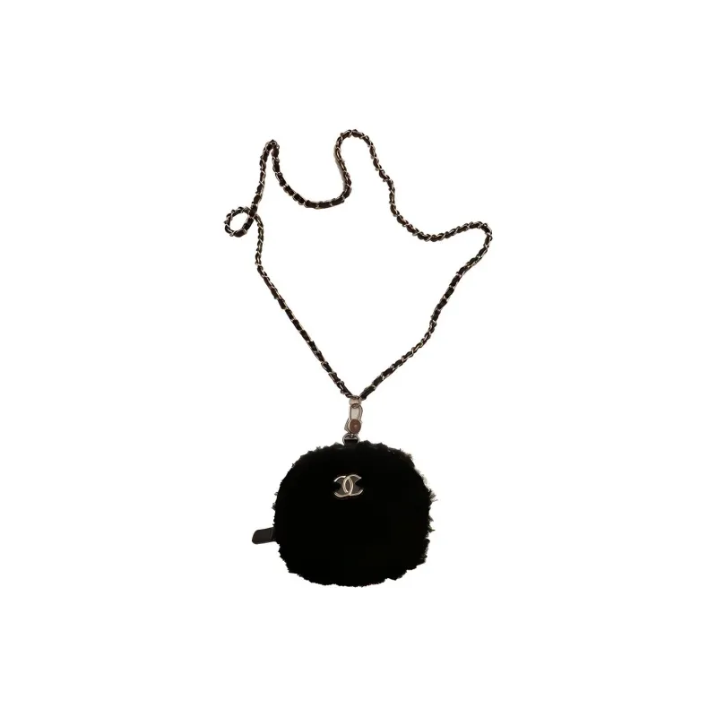 CHANEL Plush Coin Purse, Crossbody Bag Women's Black-1