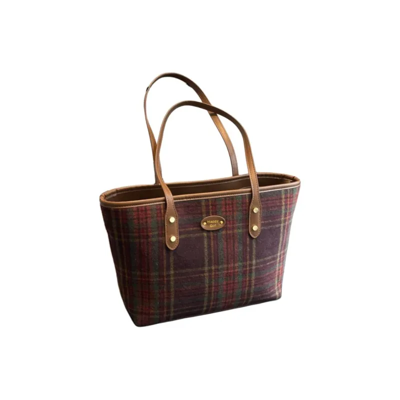 Yalu Woolen Tote Bag Crossbody Bag Shoulder Bag Regular Women's Plaid Green/Red Plaid-3