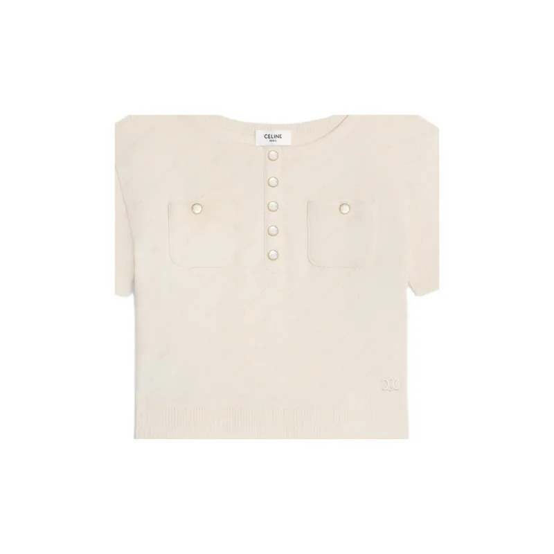CELINE Triomphe Crop Top In Jersey Pointelle-3