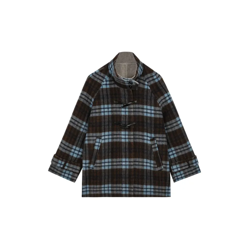 Omont Coat Women's Blue Brown Plaid-0