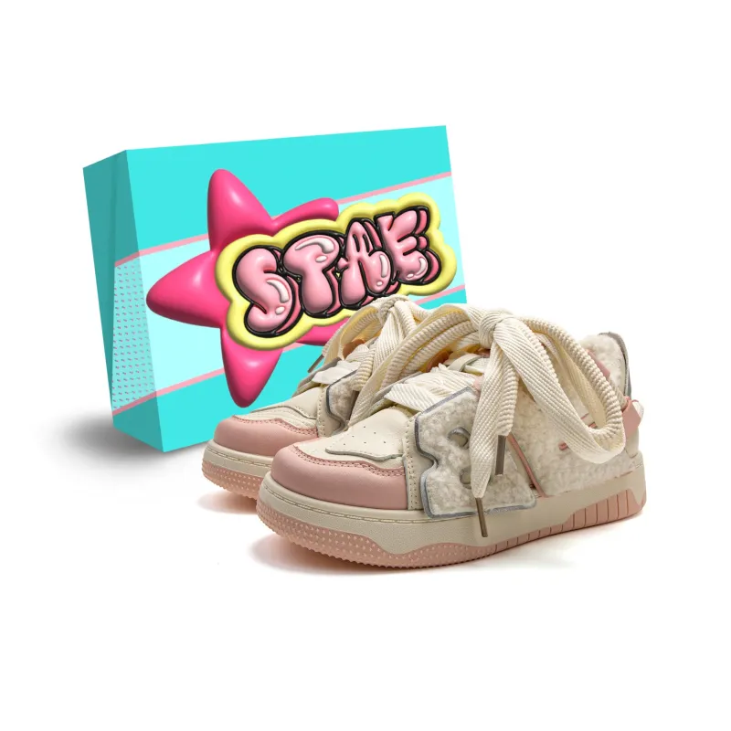STAE Warm Anti Slip And Wear Resistant Low Top Skateboard Shoes Women's Pink Silver-1