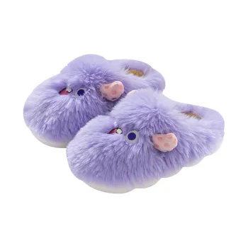 Foot Recreation Winter Cartoon Cute Long Mohair Suede Fabric Warm Slip Resistant Home Slippers Women's