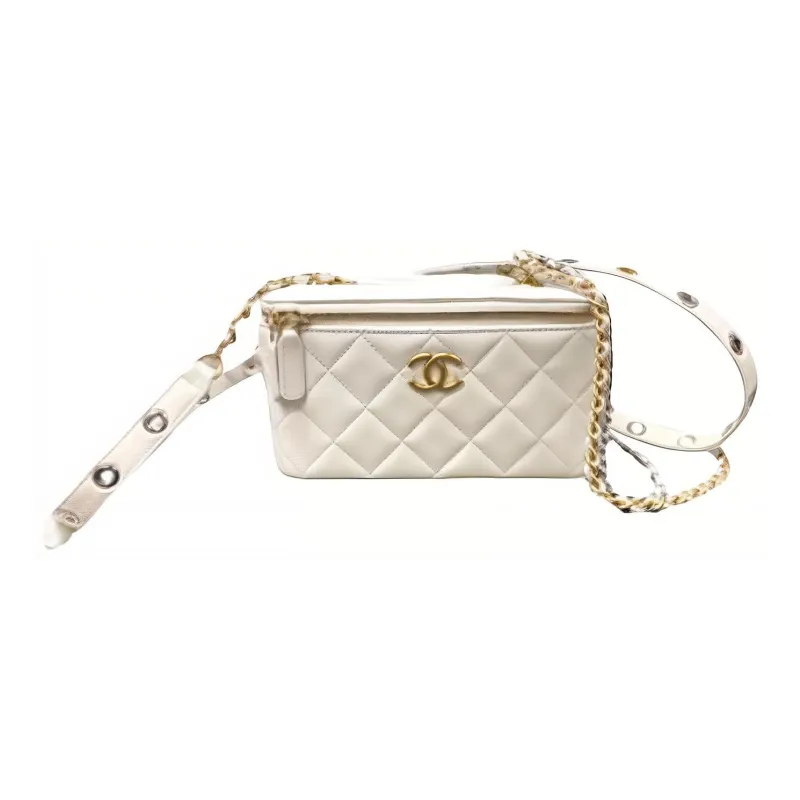 CHANEL Cow Leather Box Bag, Shoulder Bag, Crossbody Bag, Makeup Bag Women's White-0