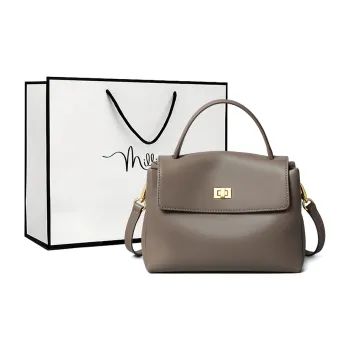 MILLIE'S Cow Leather With Synthetic Leather Crossbody Handbag Medium Size Women's Gray