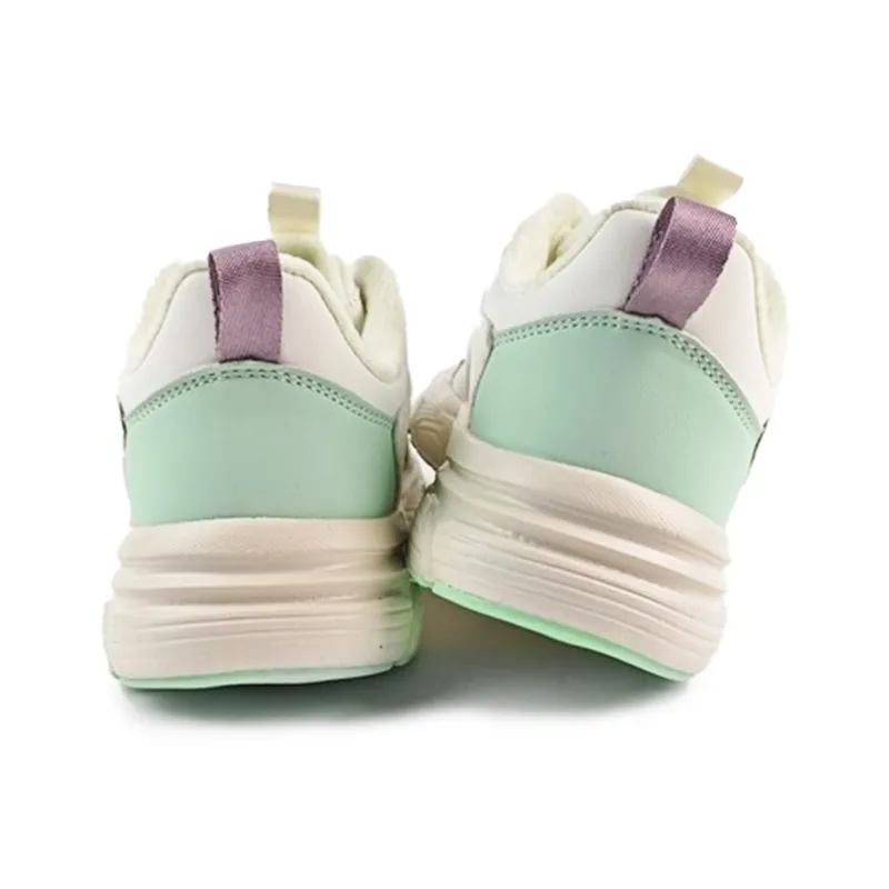 Warrior Anti-Slip And Wear-Resistant Warm Low-Top Chunky Sneakers Women's White Light Purple Green-4