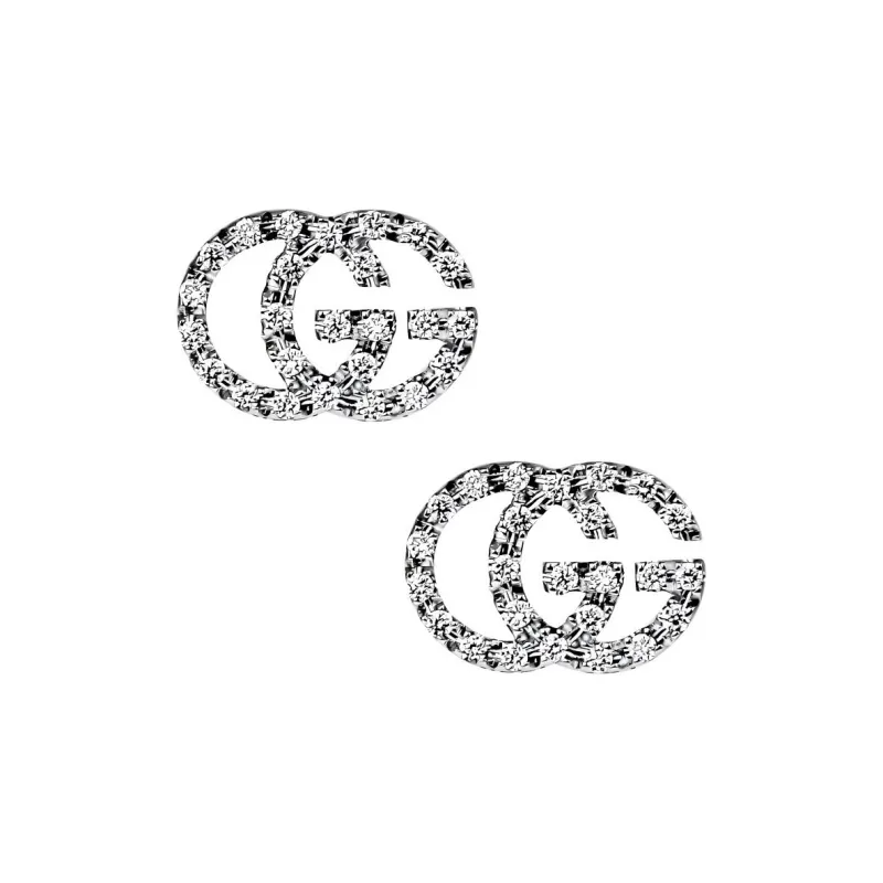 GUCCI 18K White Gold Diamonds Earrings Women's Silver-0