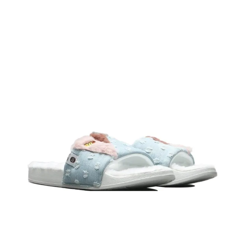 LiNing Rubber Sole Quiet Slide Slippers Unisex Blue White-4