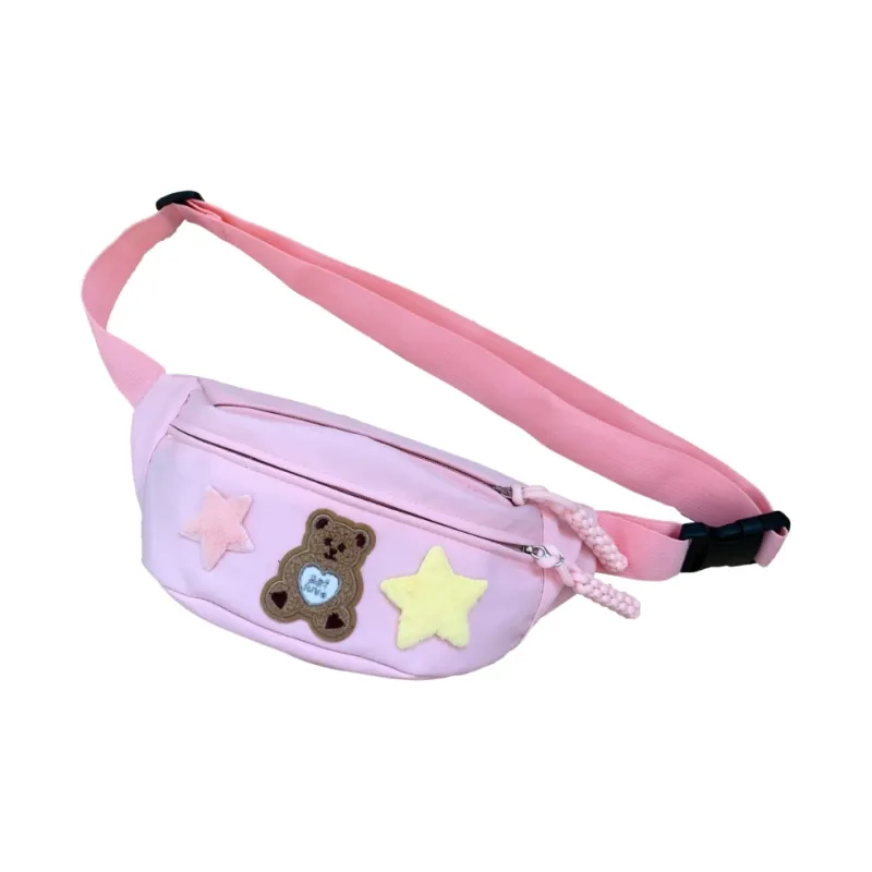 Meow In The Grass Polyester Fanny Pack Sling Bags Regular Men's Black Yellow/Ecru/Pink-15