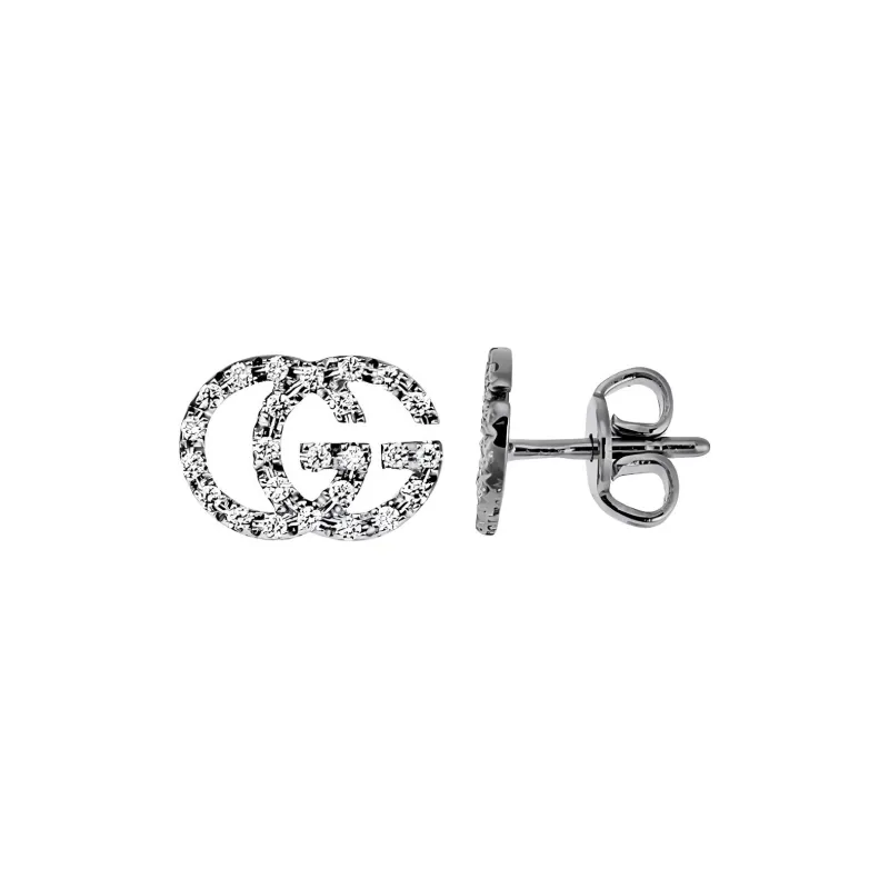 GUCCI 18K White Gold Diamonds Earrings Women's Silver-1