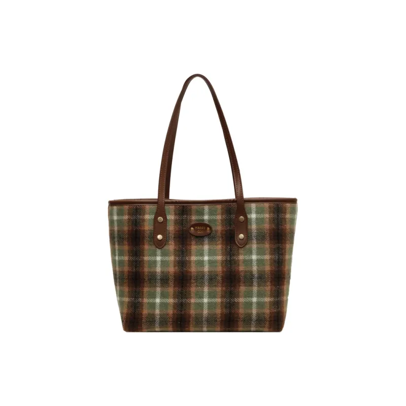 Yalu Woolen Tote Bag Crossbody Bag Shoulder Bag Regular Women's Plaid Green/Red Plaid-6