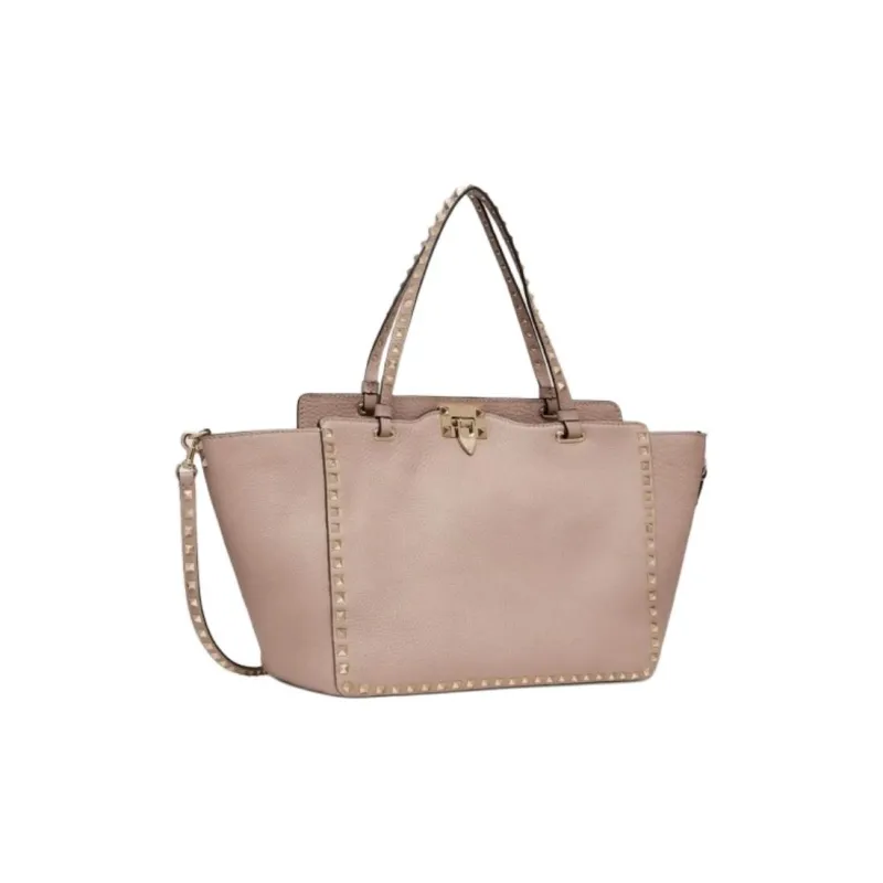 Valentino ROCKSTUD Grained Calfskin One Shoulder Handbags Medium Size Women's Pink-1