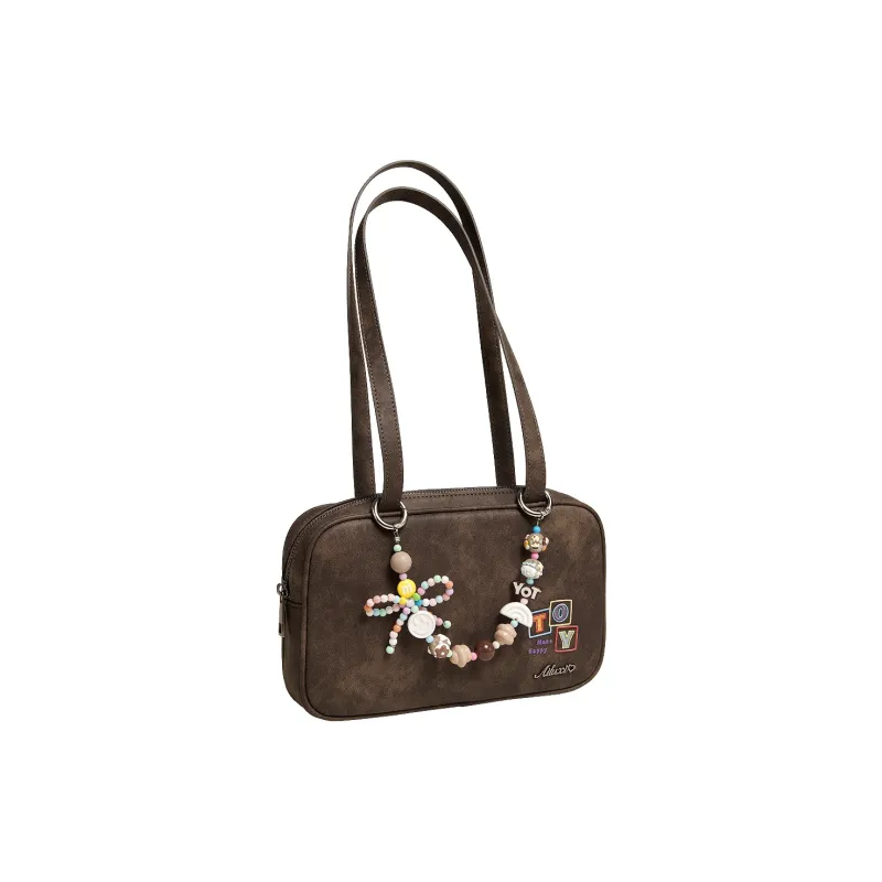 AILUXI Dopamine Dressing Pendant Bowling Bag Shoulder Bag Regular Women's Maillard Style Milk Chocolate-1