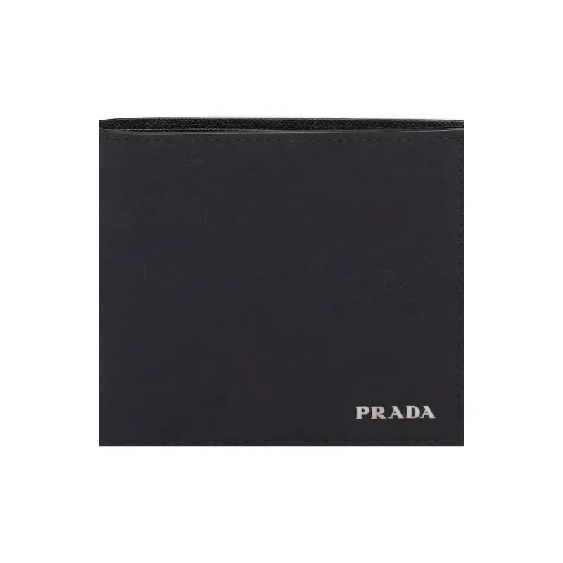 PRADA Saffiano Leather Double-Fold Wallet Men's Black-4