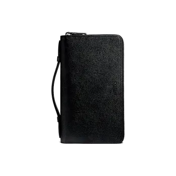 COACH Double Zip Wallet PVC With Leather Clutch Unisex Black