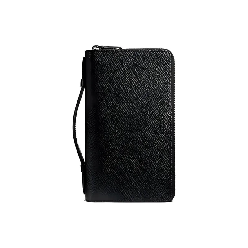 COACH Double Zip Wallet PVC With Leather Clutch Unisex Black-0