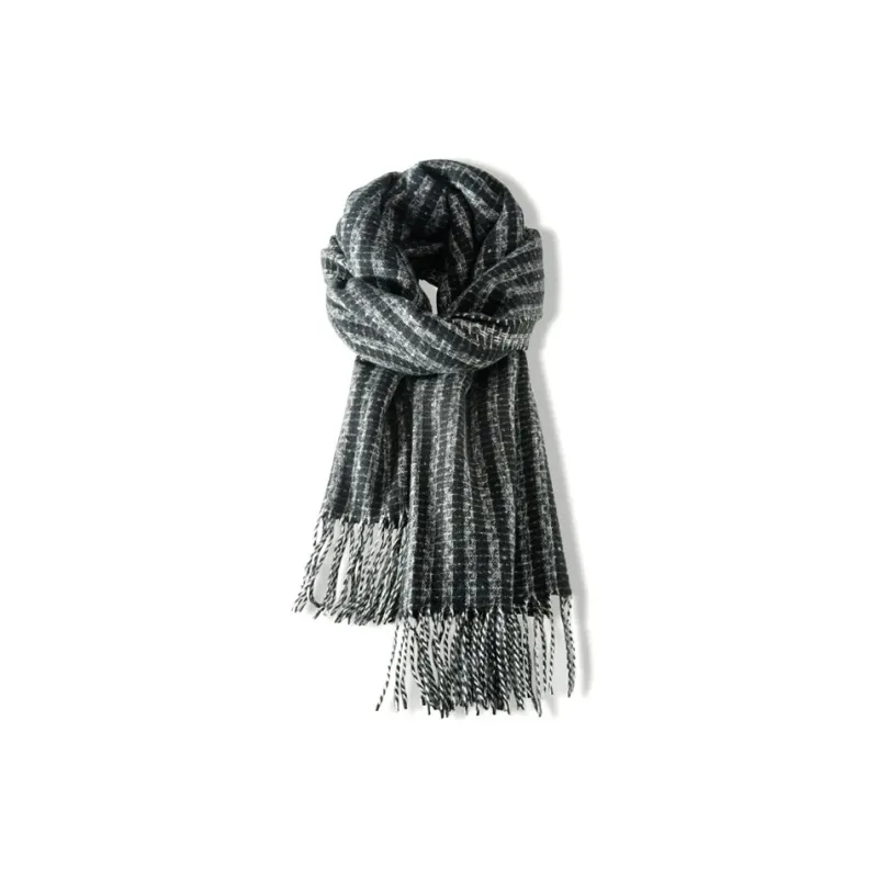 PISHUSHU Acrylic Knit Scarves Unisex Maillard Style Plaid Coffee-3