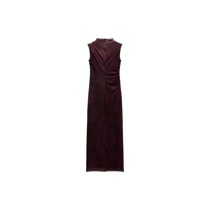 ZARA Sleeveless Dress Women's Burgundy-1