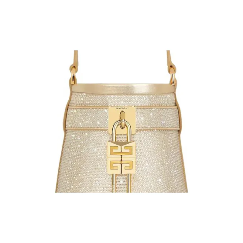 Givenchy Shark Lock Viscose Bucket Bag, Crossbody, One Shoulder Handbag Women's Gold-5