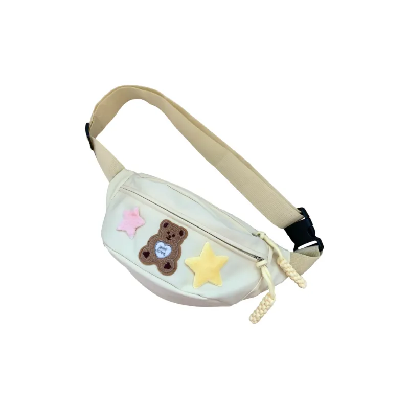 Meow In The Grass Polyester Fanny Pack Sling Bags Regular Men's Black Yellow/Ecru/Pink-5