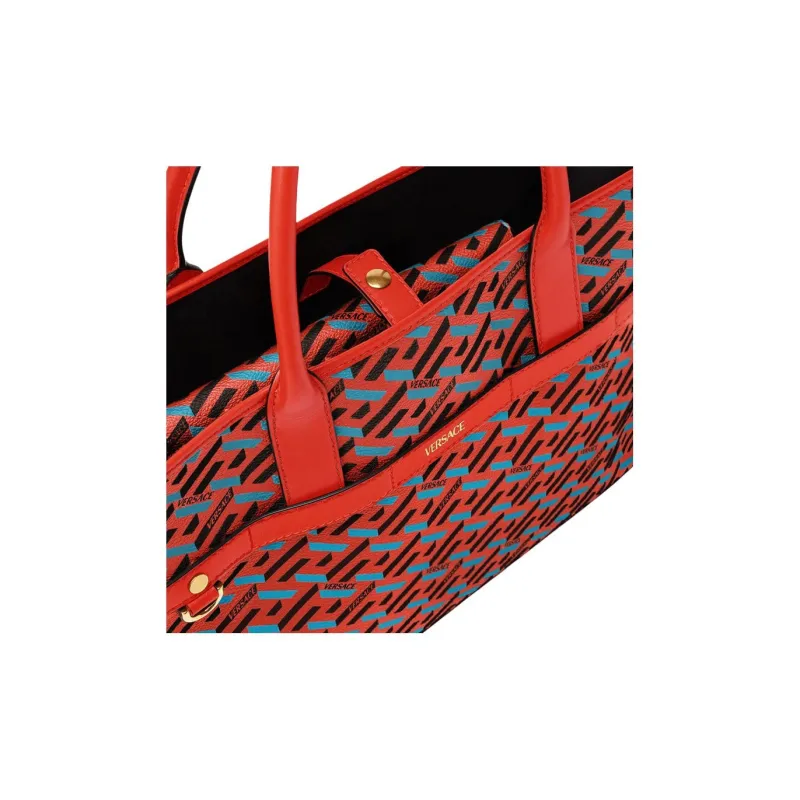 VERSACE PU Tote Bag, Shopping Bag, Shoulder Bag Women's Red-4