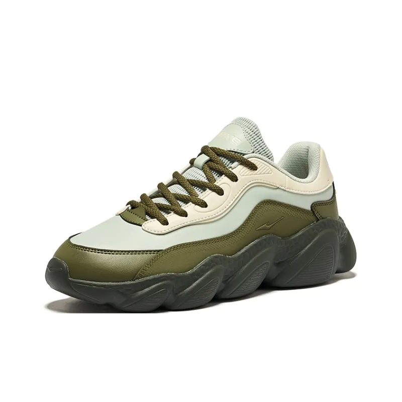 Erke Sweetheart 2 Leather Non slip Lightweight Low Top Chunky Sneakers Men's Green-2