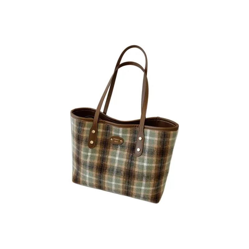 Yalu Woolen Tote Bag Crossbody Bag Shoulder Bag Regular Women's Plaid Green/Red Plaid-5