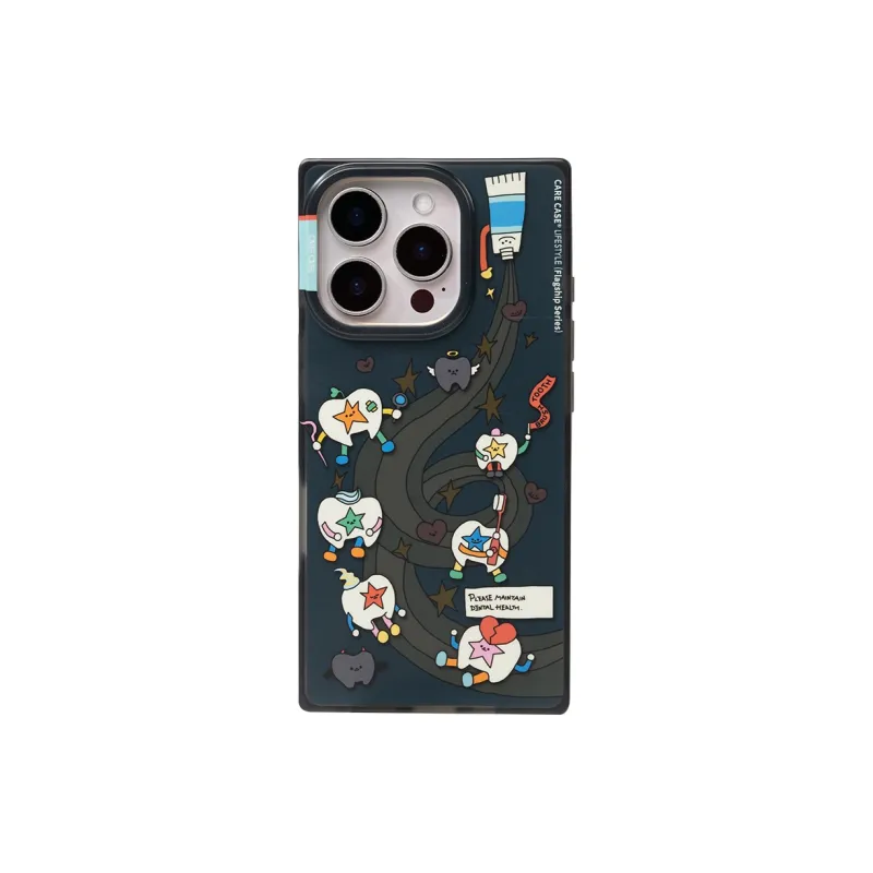 CARECASE TPU Material Healthy Teeth Illustration Square Phone Case Compatible With Apple IPhone 16/15/14 Pro Max-2