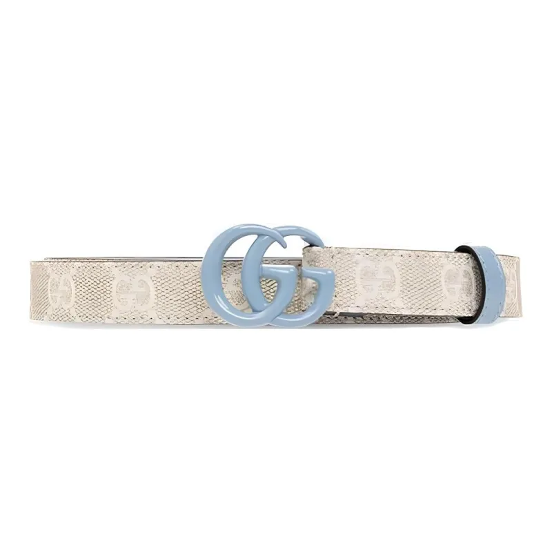 GUCCI Canvas Leather Belts Women's Gray Width 2cm-2