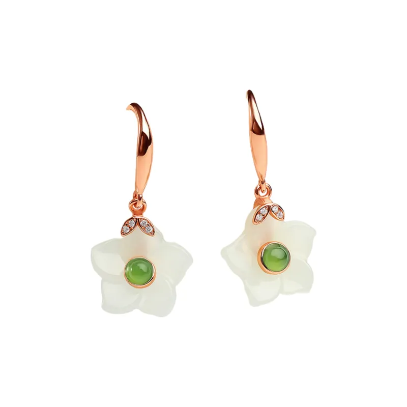 Oriental Jade Hetian Jade Earrings White Jade Women's-0