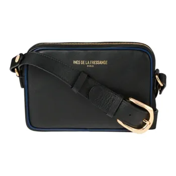 INES DE LA FRESSANGE Calfskin Crossbody Bag, Shoulder Bag Women's Black & Marine Blue