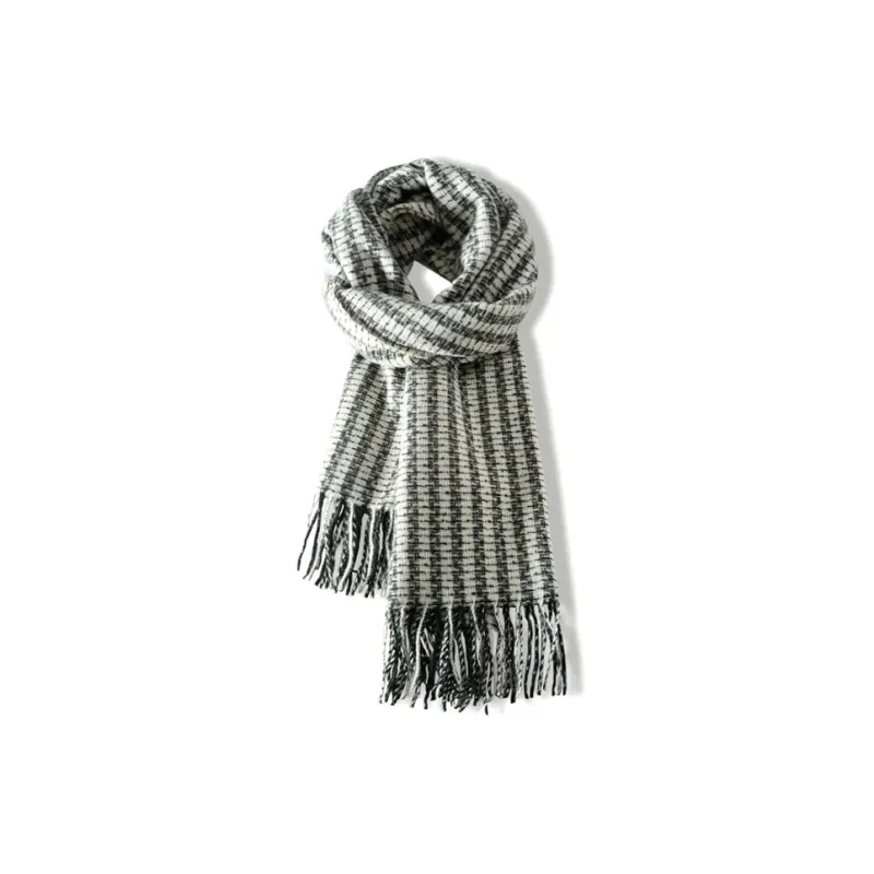 PISHUSHU Acrylic Knit Scarves Unisex Maillard Style Plaid Coffee-5