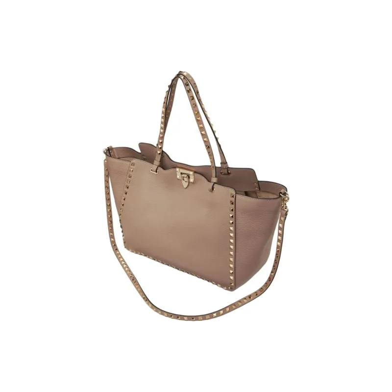 Valentino ROCKSTUD Grained Calfskin One Shoulder Handbags Medium Size Women's Pink-4