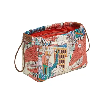HERMES Fourbi Silk With Barenia Calfskin Handbag Regular Women's Orange & Multicolor