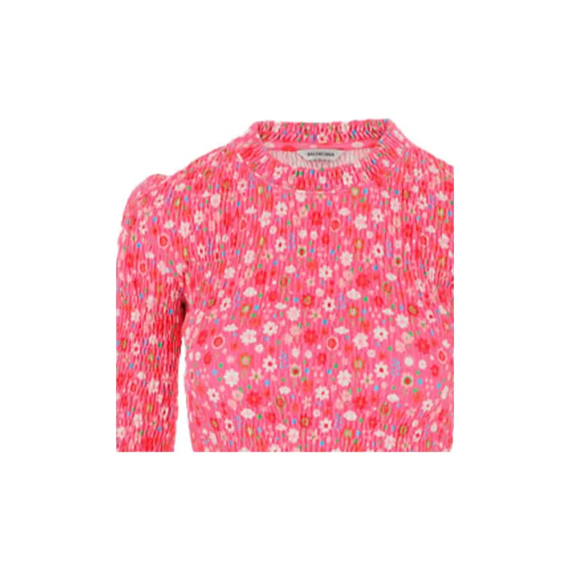 Balenciaga Puff Sleeve T Shirt Women's Pink-2