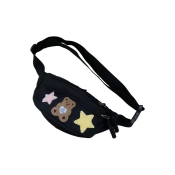 Meow In The Grass Polyester Fanny Pack Sling Bags Regular Men's Black Yellow/Ecru/Pink