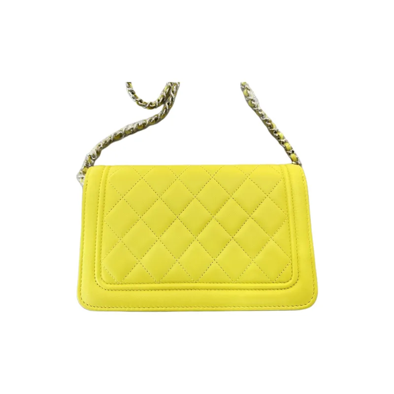 CHANEL WOC Lambskin Shoulder Bag, Crossbody Bag Mini Women's Yellow-1