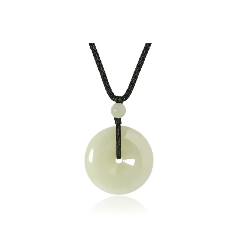 ZENGCAI Peace Buckle Jade Pendant Necklace Pale Greenish White Jade Women's-4