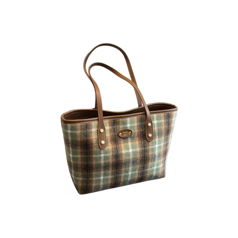 Yalu Woolen Tote Bag Crossbody Bag Shoulder Bag Regular Women's Plaid Green/Red Plaid-7