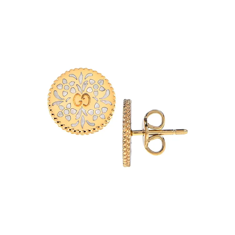 GUCCI 18K Gold Enamel Earrings Women's Gold-1