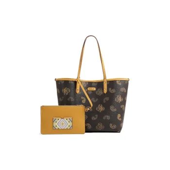 COOGI Synthetic Leather Handbag One Shoulder Tote Large Size Women's Coffee/Ecru/Khaki